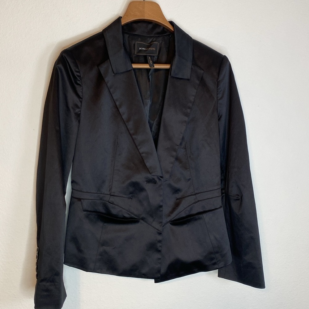 BCBGMaxAzria Black Shiny Blazer Jacket, Size Small